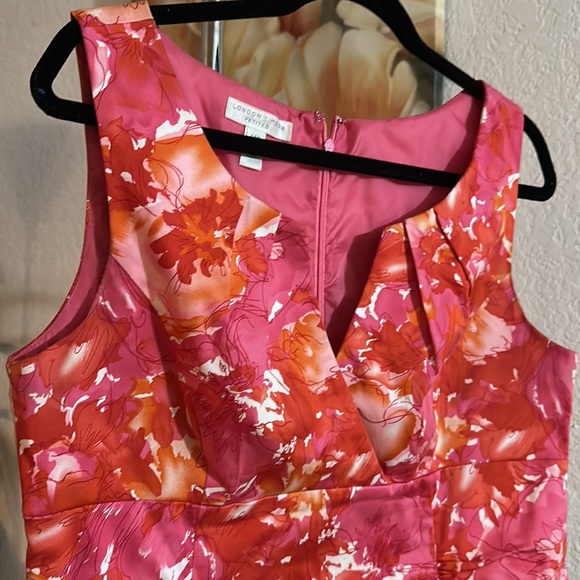 London times pink floral midi dress petite size 14 - Picture 3 of 10